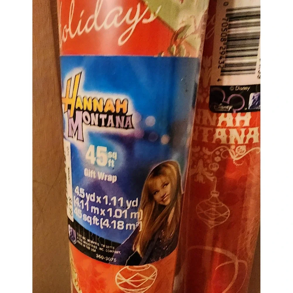 Hannah Montana Disney Holiday Gift Wrap 2 Rolls 45 Sq Ft Each Miley Cyrus Vtg
